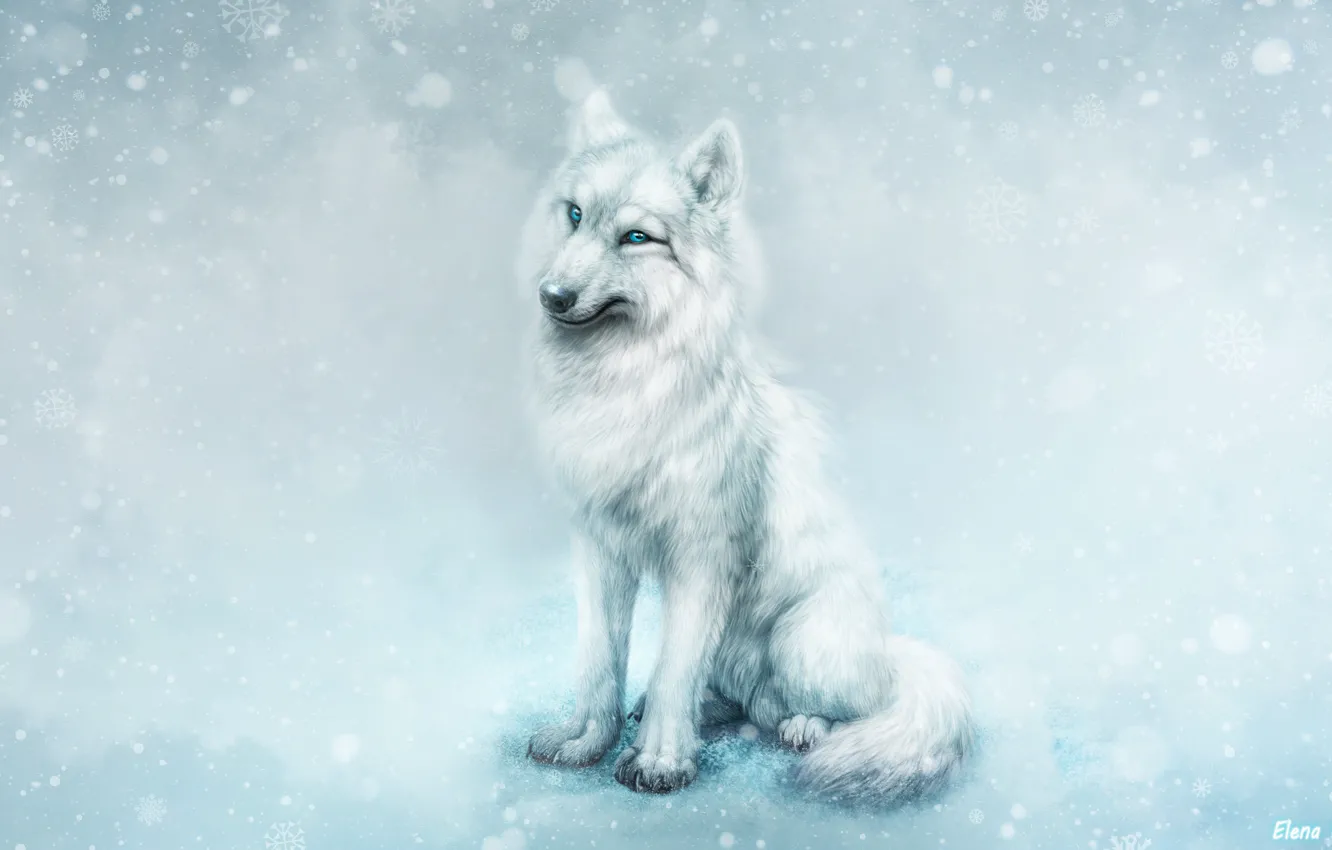 Photo wallpaper Winter, Snow, Style, Wolf, Beast, Art, Art, Winter, Style, Snow, Wolf, Illustration, Animal, Snowfall, Animal, …
