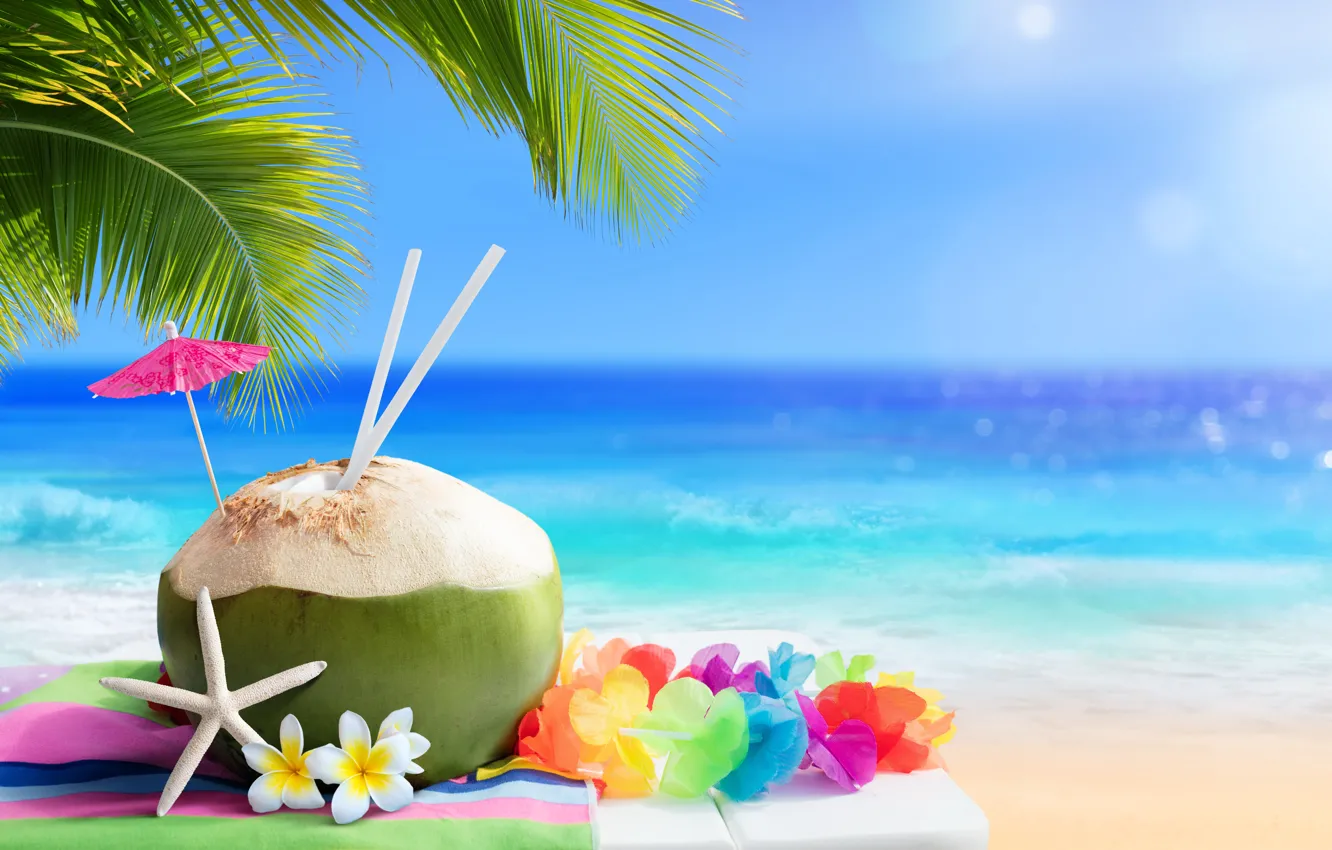 Photo wallpaper sand, sea, beach, summer, stay, summer, beach, sea, coconut, vacation, tropical, palm