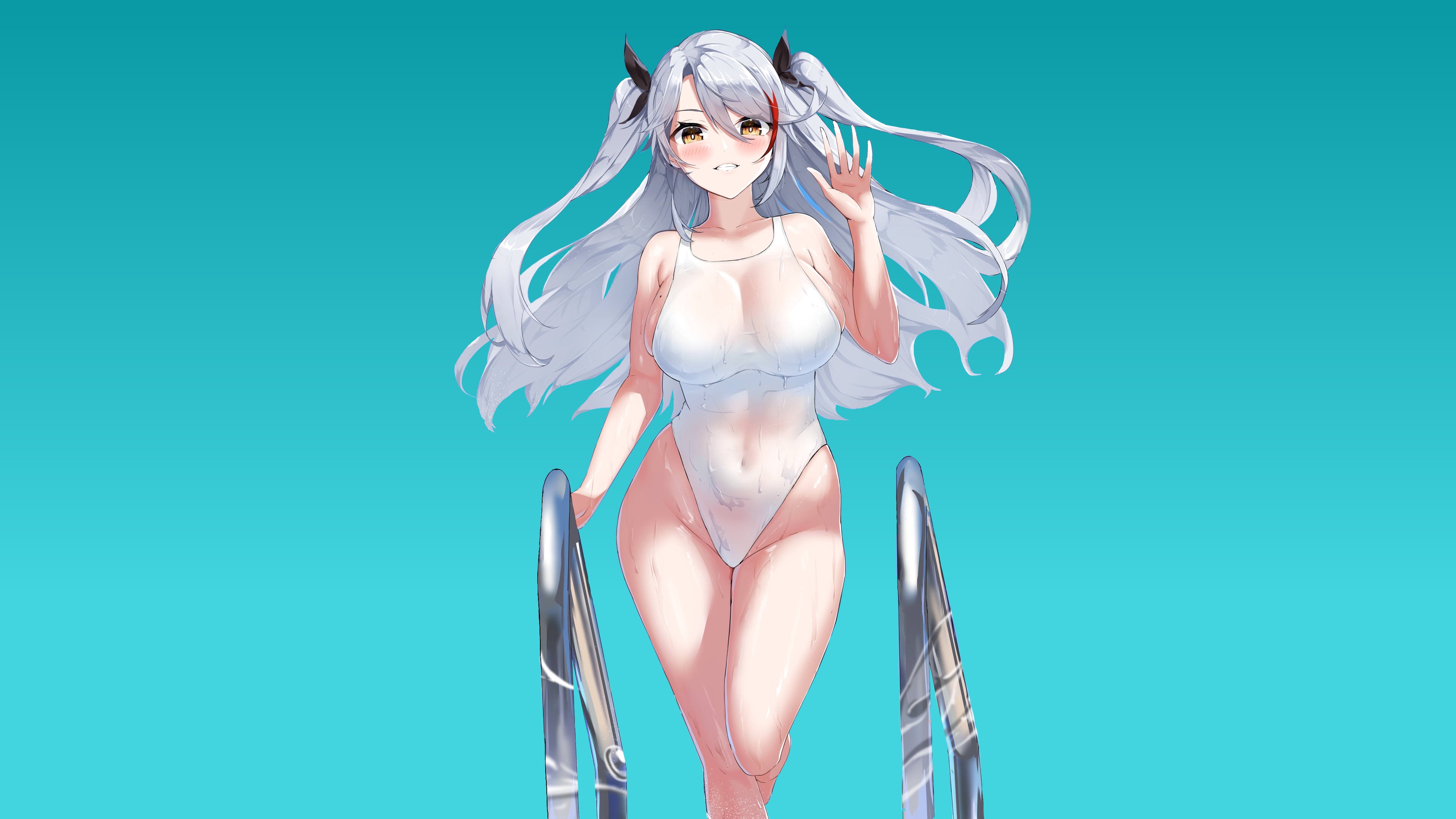 Manual resize of wallpaper girl, white, sexy, Anime, boobs, one piece,  pretty, swimsuit, breasts, prince, thick, white swimsuit, azur lane, azur,  prince eugen, thicc